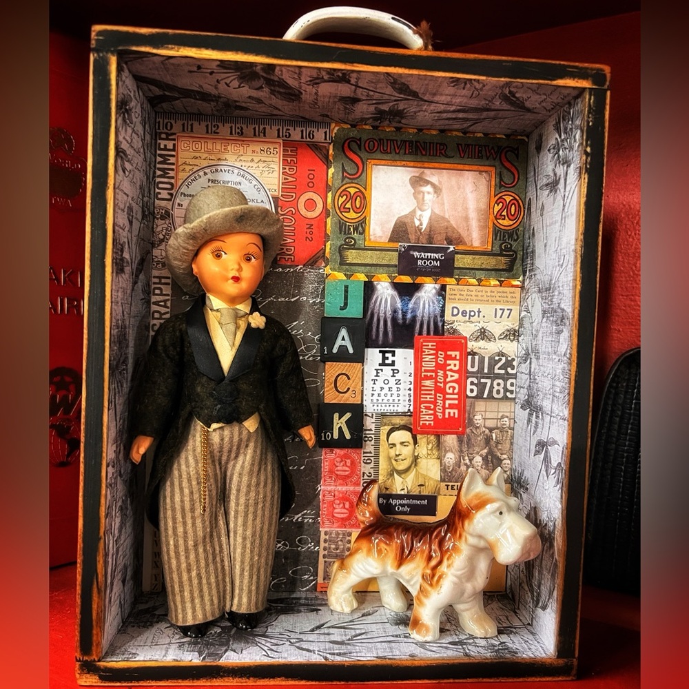 Handmade Diorama, 8x10, vintage items used in the composition, black exterior